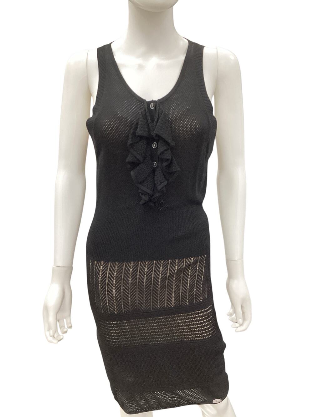 Lacoste + Malandrino Dress Women’s SZ L Stretchy Knitted Overlay Bodycon Black